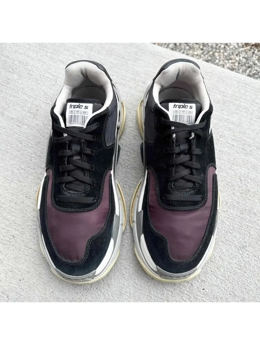 Balenciaga Triple S 2.0 Sneakers Size EU 42 US 9 Black Burgundy Nylon $1,090